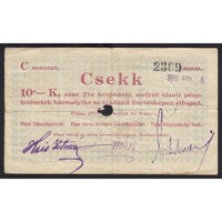 Magyarország,10 korona 1919 - Pápai Takarékpénztár F