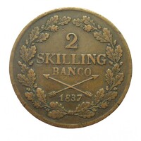 Svédország,2 skilling 1837 EF réz