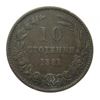 Bulgária,10 stotinki 1881 VF bronz
