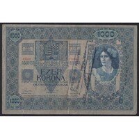 Szerbia,1000 kronen/korona 1919 - Zombori járás szerb hivatali felülbélyegzés VG+