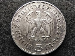 Németország Paul Von Hindenburg .900 ezüst 5 birodalmi márka 1936 F