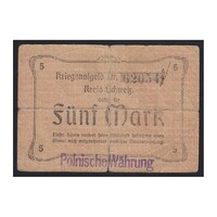 Németország,5 mark 1918 EF+ papír 0.82g1000