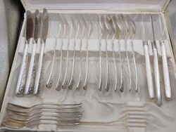 Szovjet ezüstözött alpakka evőeszköz készlet, 6 személyes, jelzettek,4161b