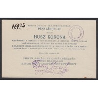 Magyarország,20 korona 1919 - Zirczi Takarékpénztár aUNC+