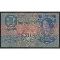 Magyarország,20 kronen/korona 1919 - Torontál vármegye Csunog község főjegyője felülbélyegzés F