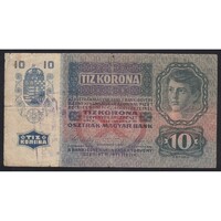 Magyarország,10 kronen/korona 1919 - Csongrád vármegye Horgos község felülbélyegzése VG