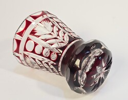 Vintage/régi bíborpácolt lapracsiszolt bider jellegű üveg pohár/váza