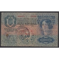 Szerbia,20 kronen/korona 1919 -ZENTA VÁROS IPARÜGYI HIVATALA felülbélyegzése VG