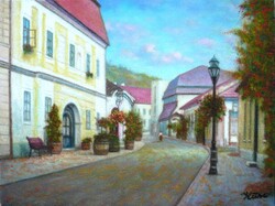 Tokaj * Vastag lenvászonra festett olajfestmény* Hüse J. * Jegyzett * Meghívó *