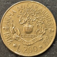 Olaszország 200 Líra, 1994., 180 éves a Carabinieri (Karabélyosok hadteste = Csendőrség)