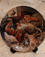 Cat and Bird Porcelain Decorative Plate, Feline and Poultry Yard Wall Plate (M5794)
