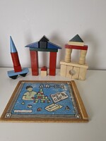 Építő játék régi Ar-Co fa építőkocka eredeti fa dobozában építőjáték fa kocka