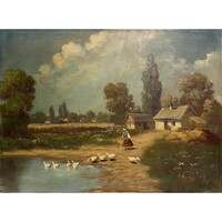 Czillik Anna (1899-1923) Libaitatás - múltba repítő olaj-vászon alkotás /számlát adunk/