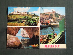 Képeslap,Málta,Mdina,Mgarr,vár,kastély,templom,kikötő látkép,részlet,1977-