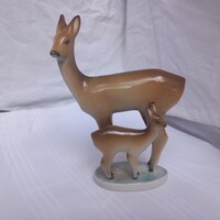 Zsolnay Őz és gidája porcelán figura