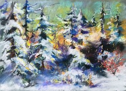 Téli este art by Konrad Biro. Pasztellfestmény  pasztellpapíron. Igazi kvalitás.