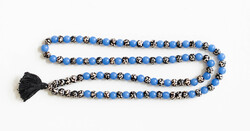 Buddhista mala lánc (110 szem) - üveg és csont gyöngyökből - imafüzér meditációhoz buddhista