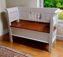 Népi lóca, karos fa láda , karosláda,  karfás pad felnyitós tárolós pad