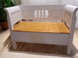 Festett Népi lóca, karos fa láda , karosláda,  karfás pad felnyitós tárolós pad