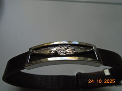 Sector logo men's leather bracelet with chrome-plated stainless steel eagle and hardware