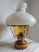 Retro borostyán és tejüveg asztali lámpa hangulatfény Inke László hagyatéka