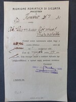 Riunion Adriatica di Sicurtà (Trieszt) biztosítási díjfizetési értesítő 1939 Thuri-Szakállasra