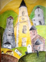 Tóth Julianna Nagybörzsöny - négytemplom faluja, saját alkotás, pasztell, karton, 70x50