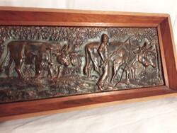 Sz.S. szignóval keretezett bronz falikép falidísz