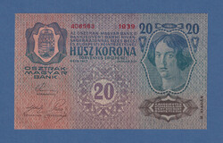 20 Korona 1913 II. Kiadás Deutschösterreich bélyegzés UNC