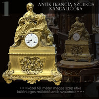 Antik francia kandalló-, asztali-, szalon, szobros óra