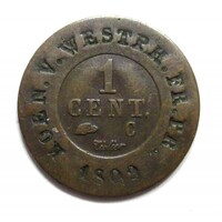Németország,Jerome Bonaparte 1 centime 1809 C - Vesztfáliai királyság VF réz