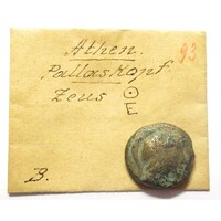 Görögország,AE18 i.e. 90 Pallas Athéné - Zeusz villámmal- Attika régió Athén VF bronz 7.90g