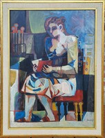 Túry Mária (1930 - 1992) Olvasó Nő c. Képcsarnokos olajfestménye EREDETI GARANCIÁVAL !