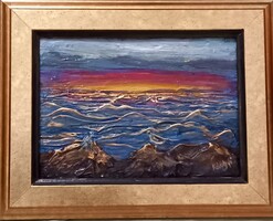 Prima díjas művésztől, Távoli fény 24x18 cm-es zománcozott miniatúra, Károlyfi Zsófia (1952- )