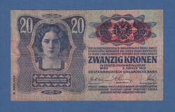 20 Korona 1913 II. kiadás VF Deutschösterreich bélyegzés a Császári Címeren Ritka!