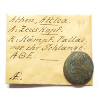 Görögország,AE19 i.e 140 Zeusz - Pallas Athéné - Attika régió Athén VF bronz 6.44g