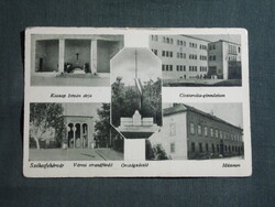 Képeslap,Székesfehérvár,kaszap sírja,múzeum,gimnázium,strand,országzászló,1940-
