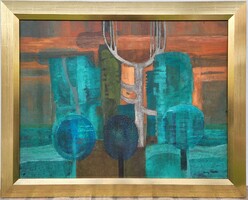 Nagy Tibold (1923 - 1988) Konstruktív Táj c. Képcsarnokos olajfestménye EREDETI GARANCIÁVAL !