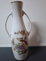 Hollóházi porcelán paradicsom madaras füles váza