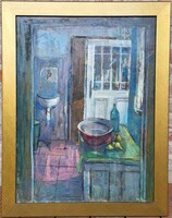 Vályi Csaba (1937-2018) Konyhában c. Képcsarnokos olajfestménye EREDETI GARANCIÁVAL !