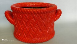 Jelzett Gmundner tűzpiros füles kaspó kerámia váza különleges ritkaság