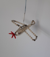 Régi gablonz repülőgép üveg karácsonyfa dísz