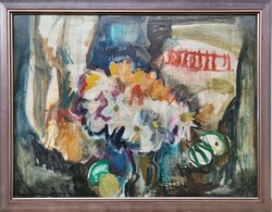 Gera Éva (1923 - 1996) Csendélet c. Képcsarnokos olajfestménye EREDETI GARANCIÁVAL !