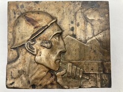 Bronz bányász plakett ritkaság, Constantin Meunier (1831-1905) stílusában, 1900-as évek eleje