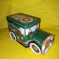 "Lebkuchenexpress". Zenélő autó, fém doboz. Kekszes/süteményes doboz