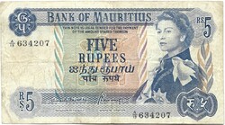 5 rupia rupees 1967 Mauritius 4.