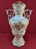 Hollóházi rózsa mintás sárga-kávébarna barokk váza