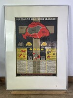 -AV707- Régi Irredenta Plakát Igazságot Magyarországnak Bekeretezve