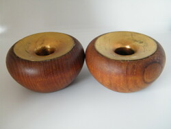 Retró norvég (BV) teakfa és réz gyertyatartók 2 db
