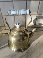 Réz teás kancsó,kanna porcelánfüllel  eladó!